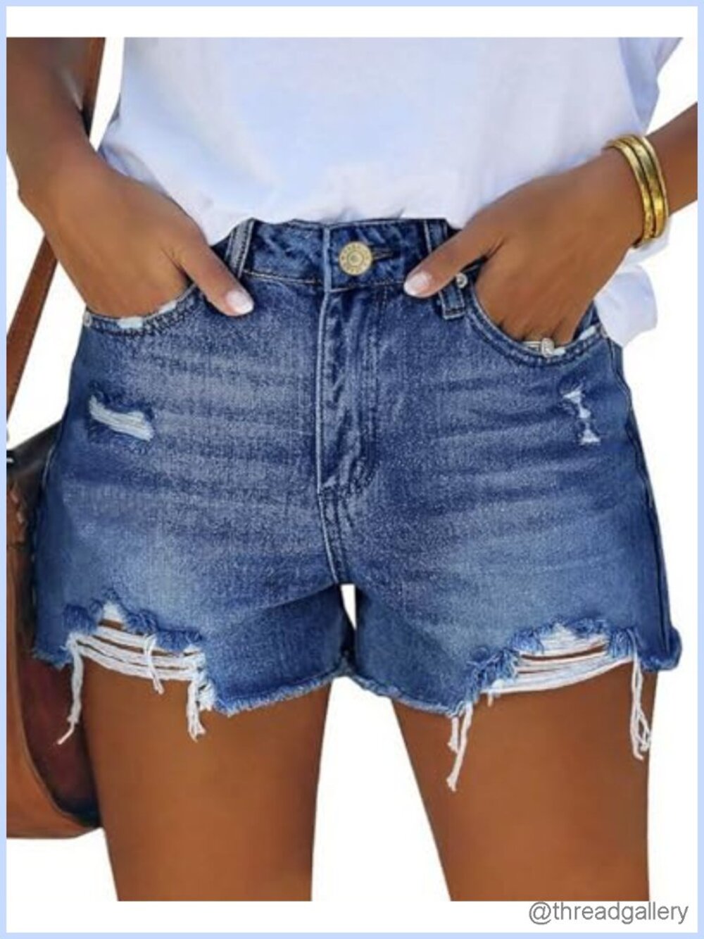 Mid-High Rise Stretchy Ripped Cut-Off Denim Shorts